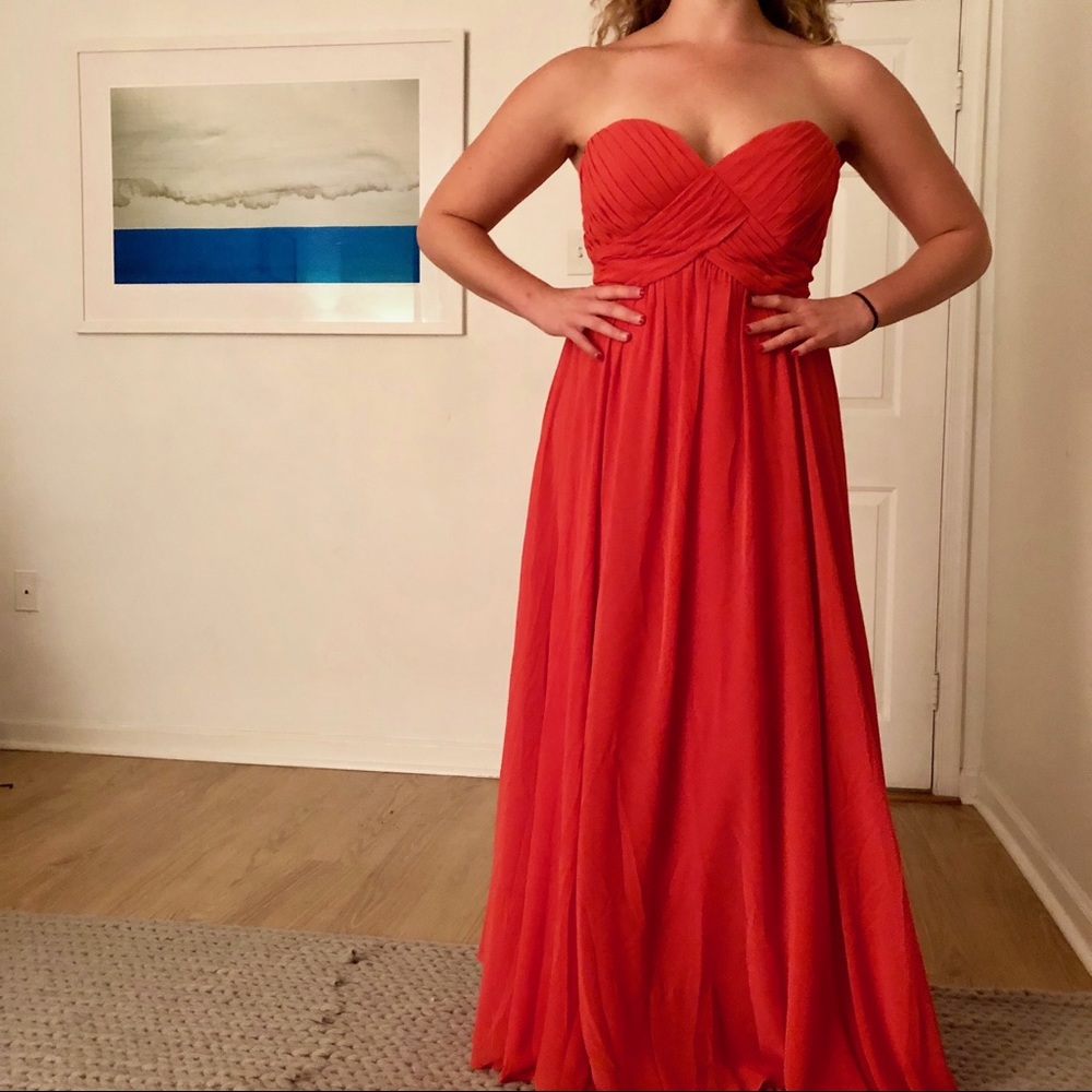 Orange Strapless Evening Gown